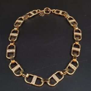 Ann Taylor Gold Tone Paper Clip Rhinestone Chunky Necklace Choker